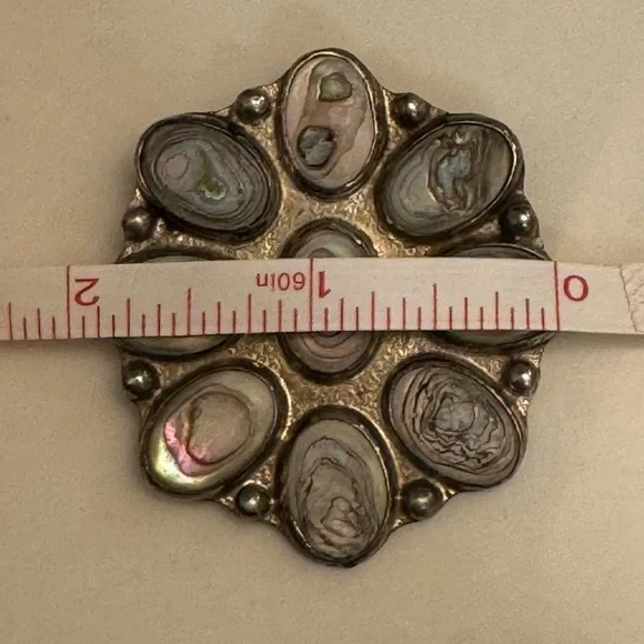 Sterling Silver .925 & Abalone Shell Brooch Taxco Mexico TE52 Vintage 70s 80s - Picture 10 of 16